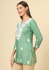 Pista Floral Embroidered Chikankari Short kurti