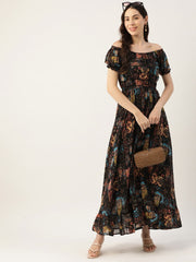 Women's Floral Gown with Dark Theme Colors