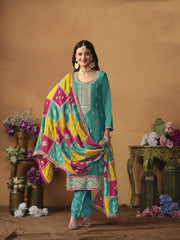 Women Ethnic Motifs Embroidered Regular Thread Work Kurta with Trousers & With Dupatta