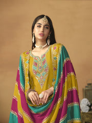 Floral Embroidered Regular Pure Silk Straight Kurta with Trousers & Dupatta