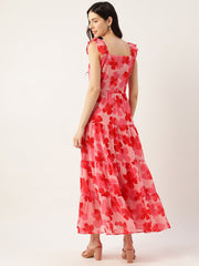 Floral Print Fit & Flare Dress IN HOT PINK THEME