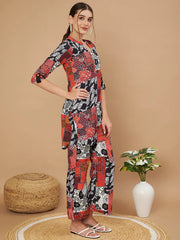 HIR's Floral Printed Mandarin Collar Tunic & Trouser