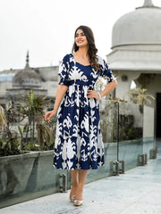 Blue and White Magic Tiered Midi Dress