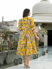 HIR's Yellow Safari Puff Sleeves Midi Dress