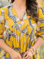 HIR's Yellow Safari Puff Sleeves Midi Dress