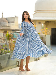 HIR's  Classic Navy Stripes Tiered Midi Dress