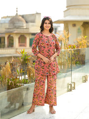 HIR's Maharani Pink Handblock Cotton Floral Co-ord Set