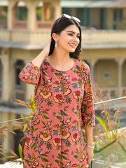 HIR's Maharani Pink Handblock Cotton Floral Co-ord Set