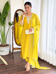 KAYLA Chanderi EMBROIDERED HALDI SUIT SET