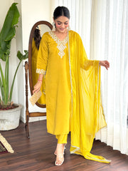 KAYLA Chanderi EMBROIDERED HALDI SUIT SET