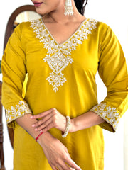 KAYLA Chanderi EMBROIDERED HALDI SUIT SET