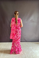 Pink Serenity themed printed Georgette material based gown saree