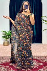 1-Minute Ready To Wear Georgette Gown Saree with garba print in black colour