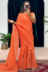 1-Minute Ready To Wear Georgette Gown Saree with orange laheriya print