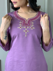 VISCOSE CHANDERI LAVENDER SHADED SUIT SET