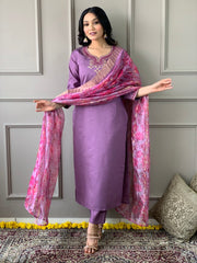 VISCOSE CHANDERI LAVENDER SHADED SUIT SET