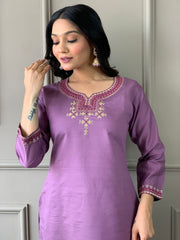 VISCOSE CHANDERI LAVENDER SHADED SUIT SET