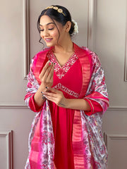 MAYA VISCOSE CHANDERI PATTERN SUIT SET