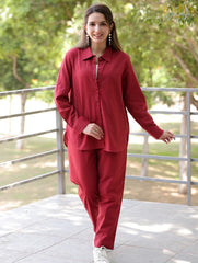 Maroon Cotton Co-Ord Set