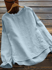 Loose Embroidered Round Lace blue top