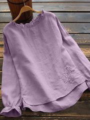 Loose Embroidered Round Lace purple top