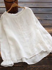 Loose Embroidered Round Lace White top