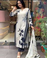 WOMEN MUSLIN SIMPLE PRINT SUIT SET