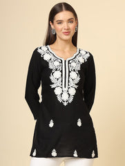 Women Black Resham Embroidered Rayon Kurta