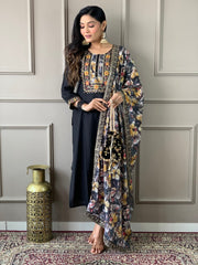 HAZEL VISCOSE CHANDERI BLACK SUIT SET