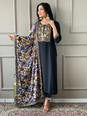 HAZEL VISCOSE CHANDERI BLACK SUIT SET