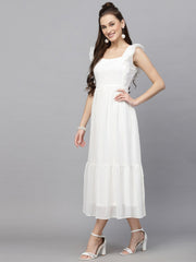 Swiss-Dot Square-Neck Tiered Dress ( SWAN WHITE )