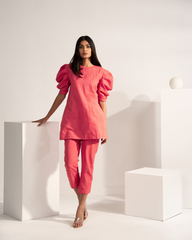 The Saffron Saga Noir Chic Puff Sleeves Pure Cotton A-Line Kurta With Trouser