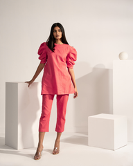 The Saffron Saga Noir Chic Puff Sleeves Pure Cotton A-Line Kurta With Trouser