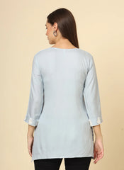 Light Gray Floral Embroidered Chikankari Short kurti