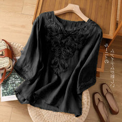 Black Petal Embroidered fabric cotton top